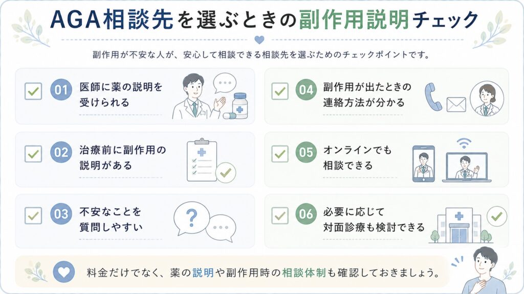 AGA相談先を選ぶときの副作用説明チェック