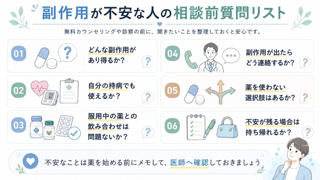 副作用が不安な人の相談前質問リスト