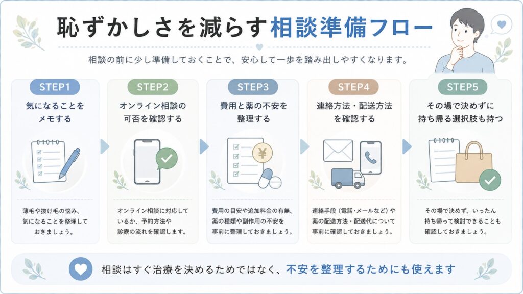 恥ずかしさを減らす相談準備フロー