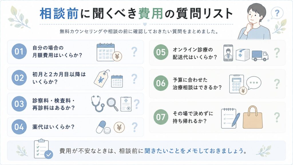 相談前に聞くべき費用の質問リスト