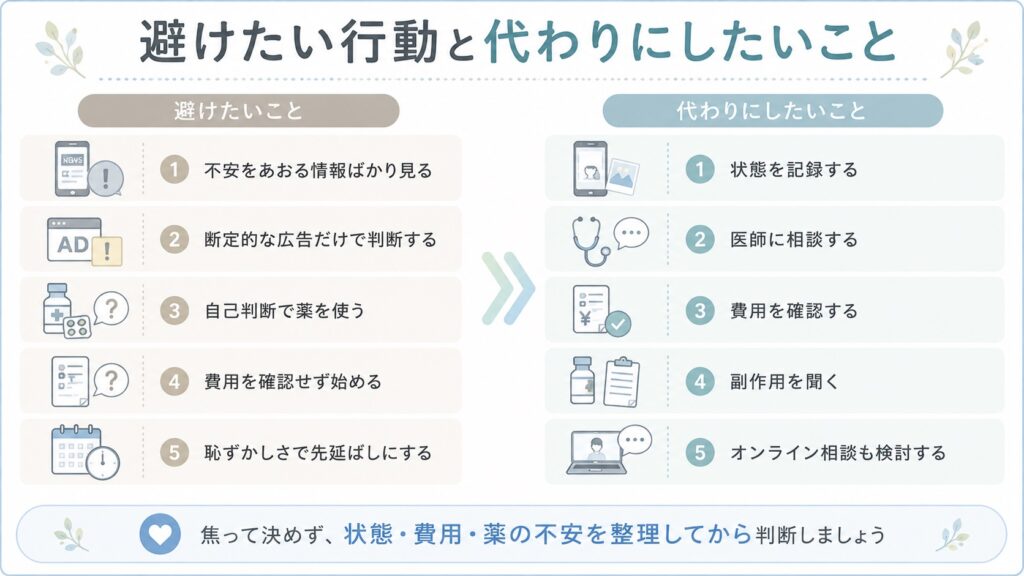 薄毛が気になり始めた人が避けたい行動と代わりにしたいこと