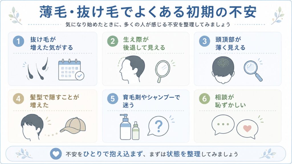 薄毛・抜け毛でよくある初期の不安