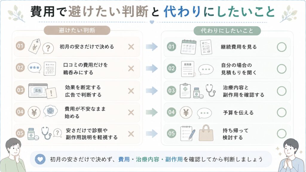 費用で避けたい判断と代わりにしたいこと