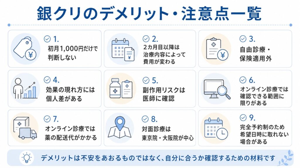 銀クリのデメリット・注意点一覧