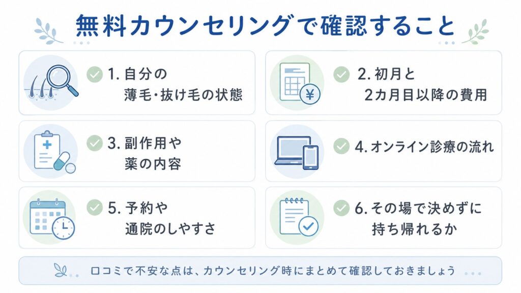 無料カウンセリングで確認すること