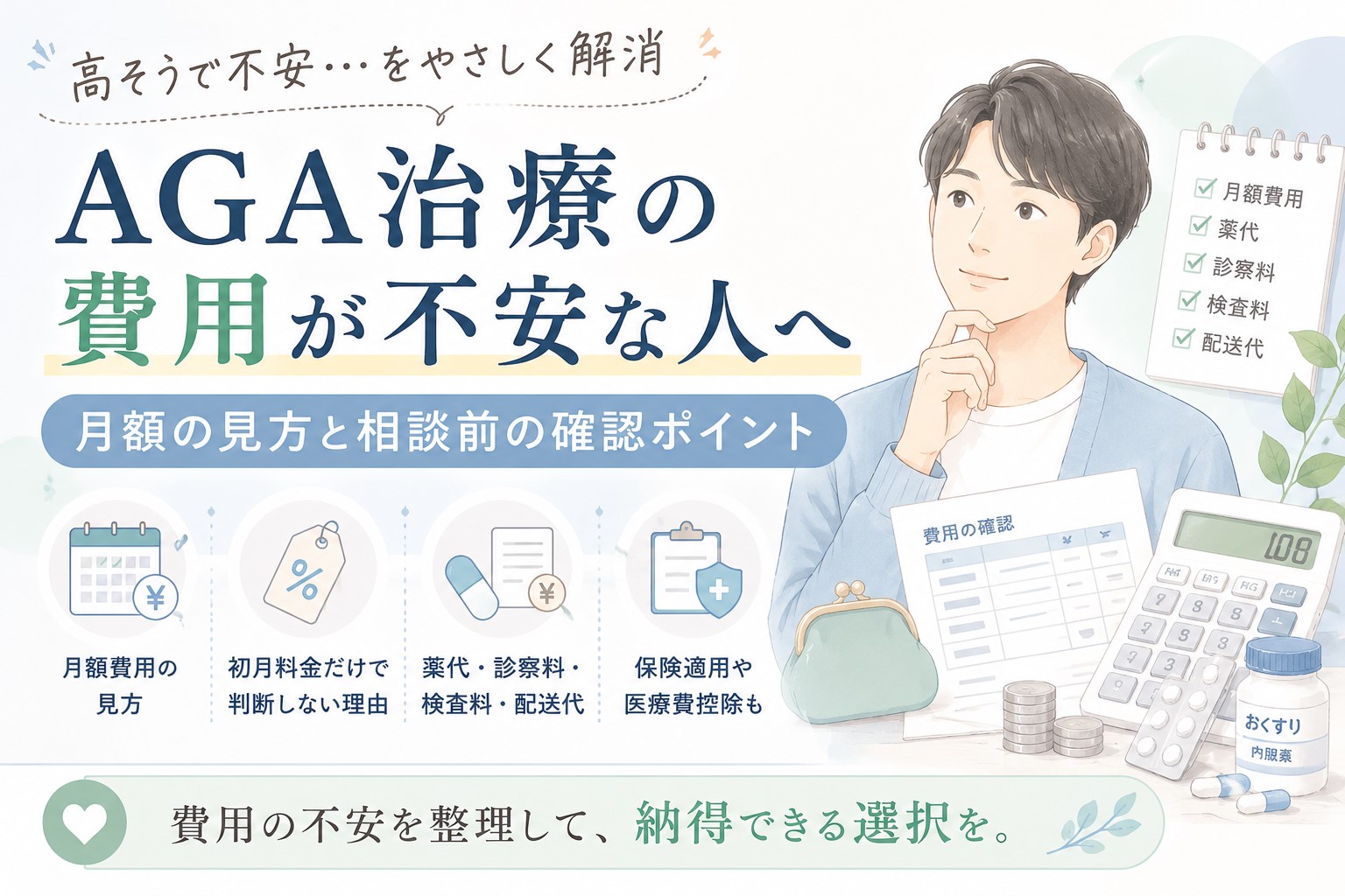 AGA治療の費用が不安な人へ｜月額の見方と相談前の確認ポイント