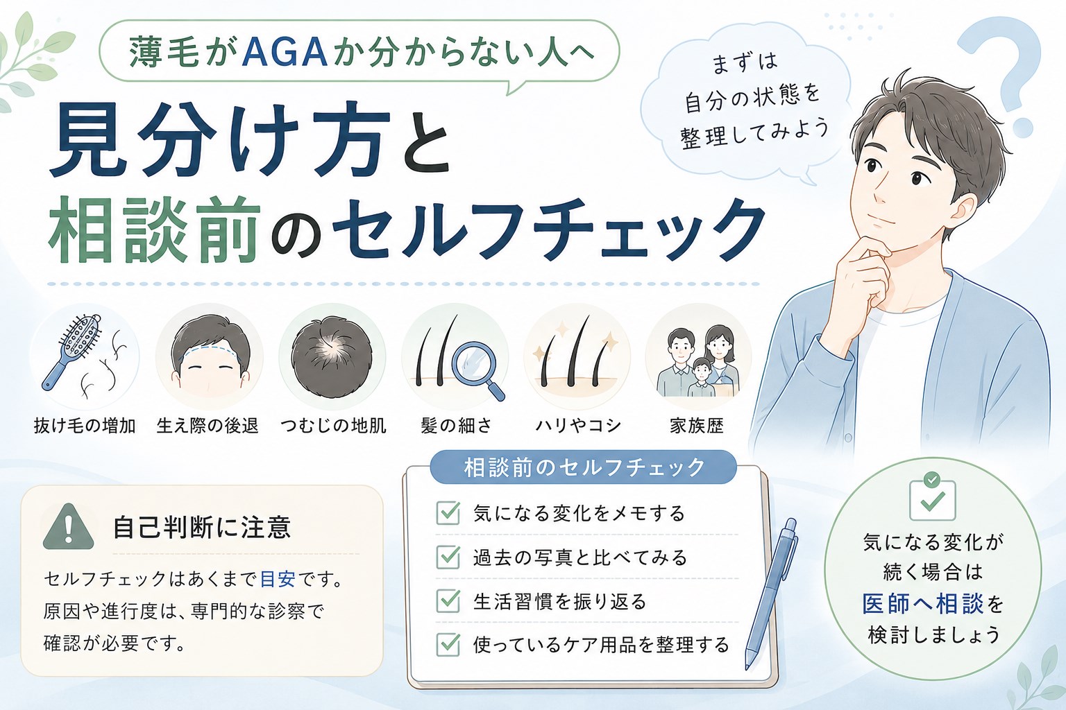 薄毛がAGAか分からない人へ｜見分け方と相談前のセルフチェック