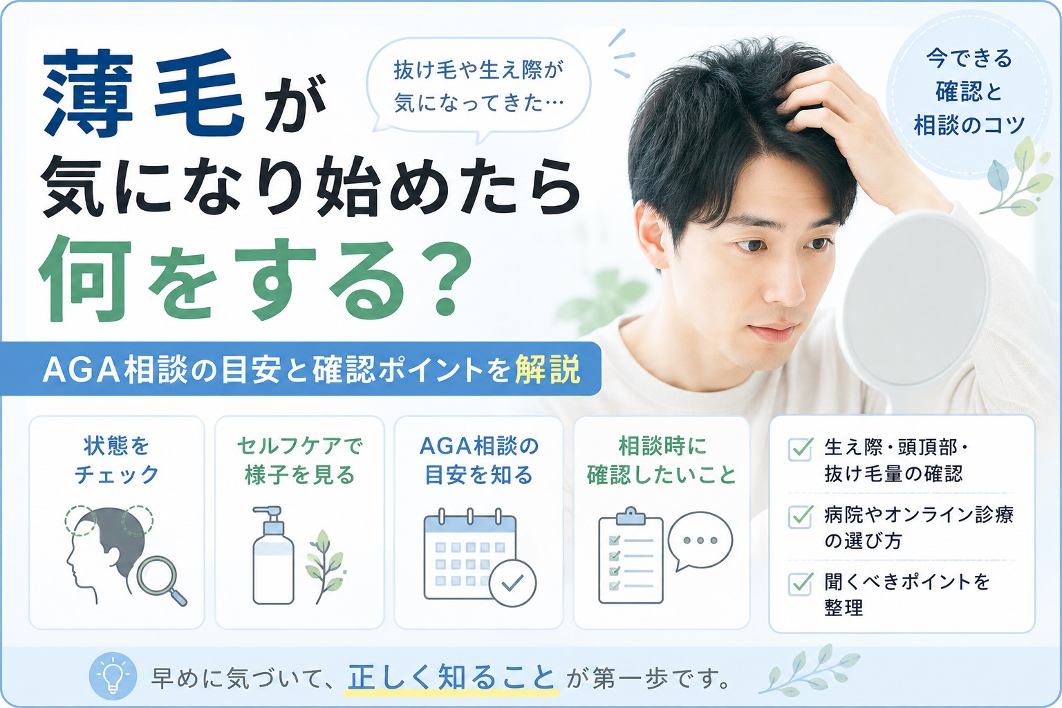 薄毛が気になり始めたら何をする？AGA相談の目安と確認ポイントを解説