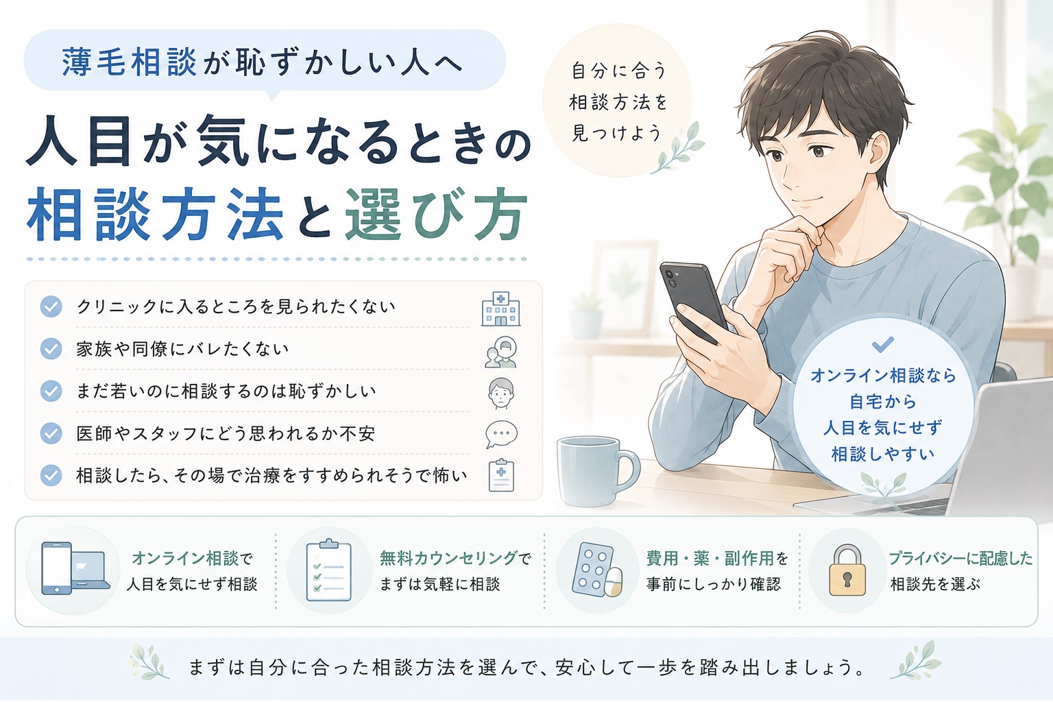 薄毛相談が恥ずかしい人へ｜人目が気になるときの相談方法と選び方